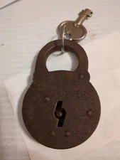 Vintage Safe 6 Lever Padlock Antique Lock w/ Key - Works  110