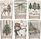 6Pcs Christmas Chair Back Cover Gray White Xmas Tree Truck Reindeer Seat Grey 