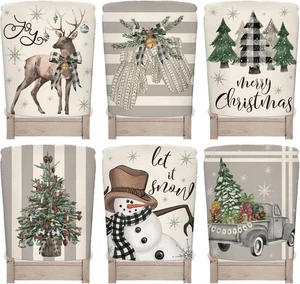 6Pcs Chaise de Noël Couverture de dos gris blanc de l'arbre de Noël camion rennes Siège gris