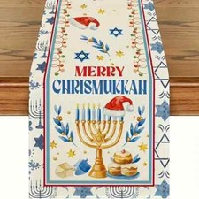 Christmas Hanukkah Celebration Table Runner, Festive Home Party Decor