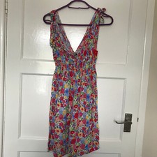 Indulgence London Floral Dress UK 8 V Neck Knee Length Elastic Waist