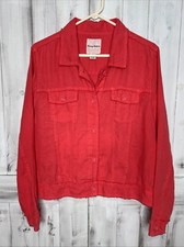 WOMENS TOMMY BAHAMA TWO PALMS 100 LINEN RAW EDGE BUTTON UP JACKET PINK LG