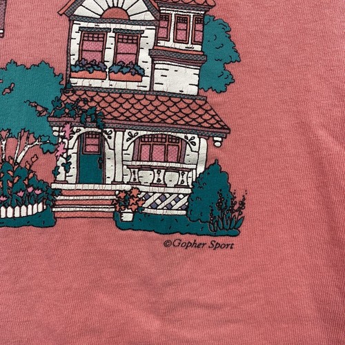 Vintage Gopher Sport Shirt Womens L Pink Victorian Homes Crop Single Stitch Tee - Picture 5 of 11