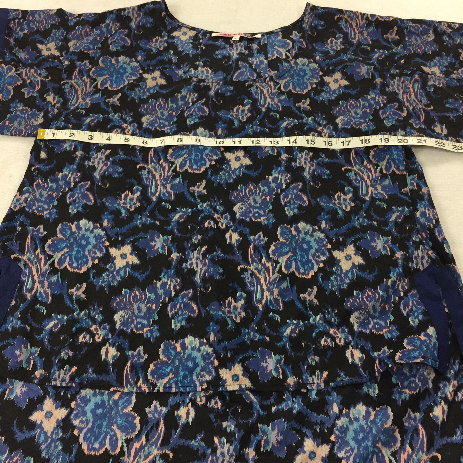 Collective Concepts Blouse Size Large Womens Blue Floral Print High Low Top L