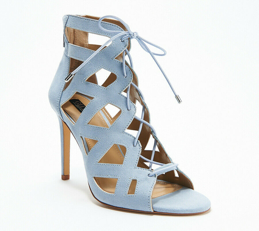 G.I.L.I. Lace-up Cut Out Heel Sandals - Floriana Pale Sky Blue 6 M