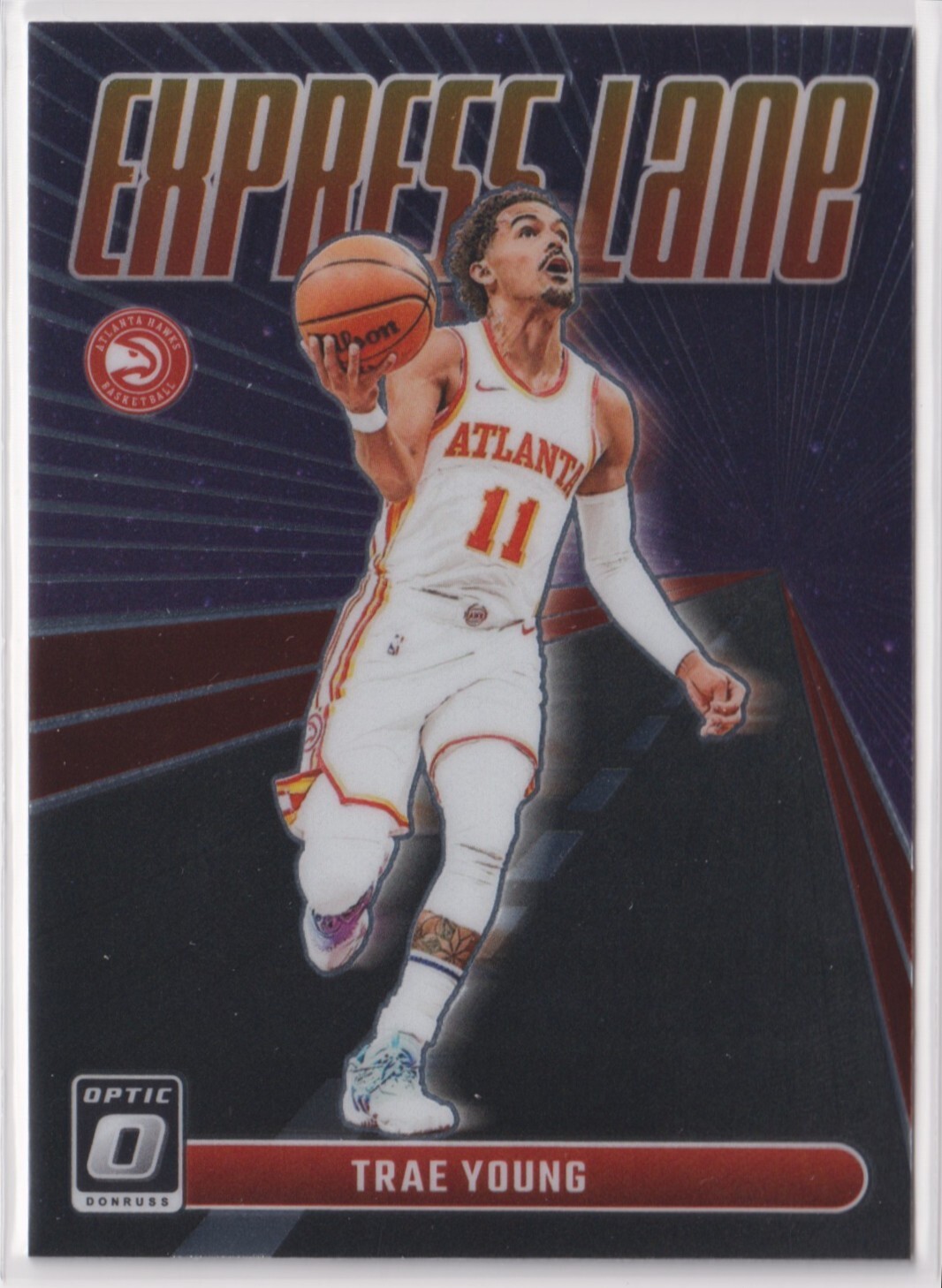 Trae Young 2023-24 Panini Donruss Optic Express Lane Purple Prizm #22