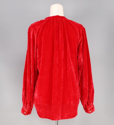PILCRO ANTHROPOLOGIE $130 Puff-Sleeved Velvet Button Down Top Red Size M - Picture 6 of 7