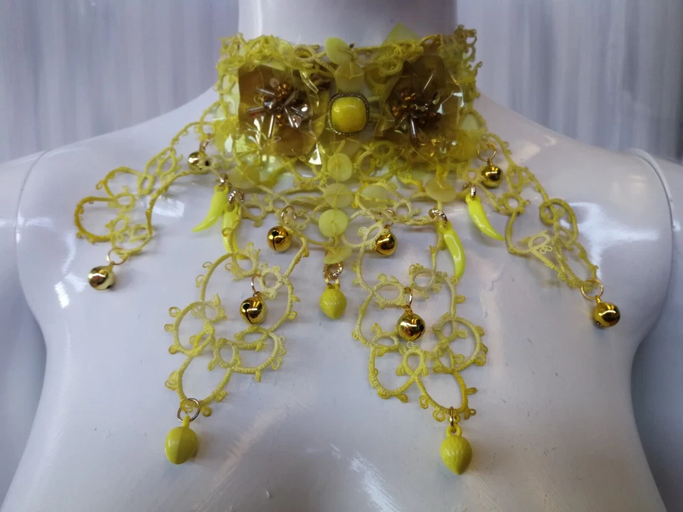 Collar gargantilla amarillo collar mujer joyería vintage babero de lujo macramé K Foto 4 de 4