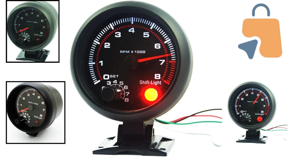 3.75-Inch ABS Tachometer with White LED Backlight & Red Shift Light - 0-8000 RPM - Image 2 of 4