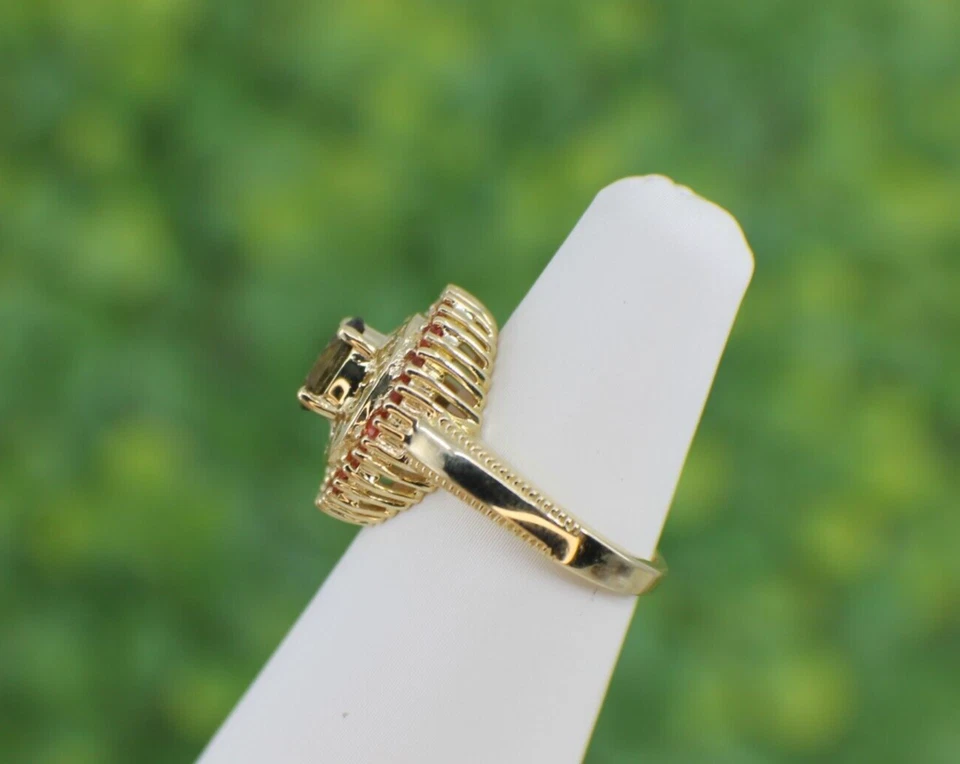 Anillo de oro amarillo sólido de 14K con halo de ópalo de fuego andaluz y naranja talla 6 Foto 3 de 4