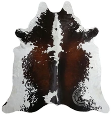 Real Cowhide Rug Black and White Reddish - Size 6 X 6-7'