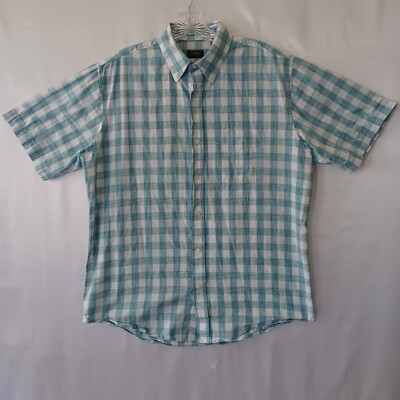 Arrow Shirt Mens Medium Blue Plaid Short Sleeve Button Up Shirt