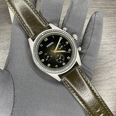 NEW! Fossil BQ2628 Men's Green Face, Brown leather Band Multi-Function $139
