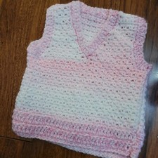 Vintage Hand Crocheted Pink Baby Vest
