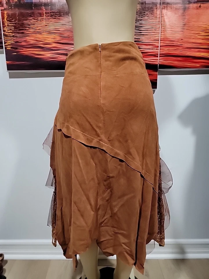 Alberto Makali (Talla 6) Bordada Gamuza Asimétrica Boho Encaje Capa Falda #4 Foto 4 de 4