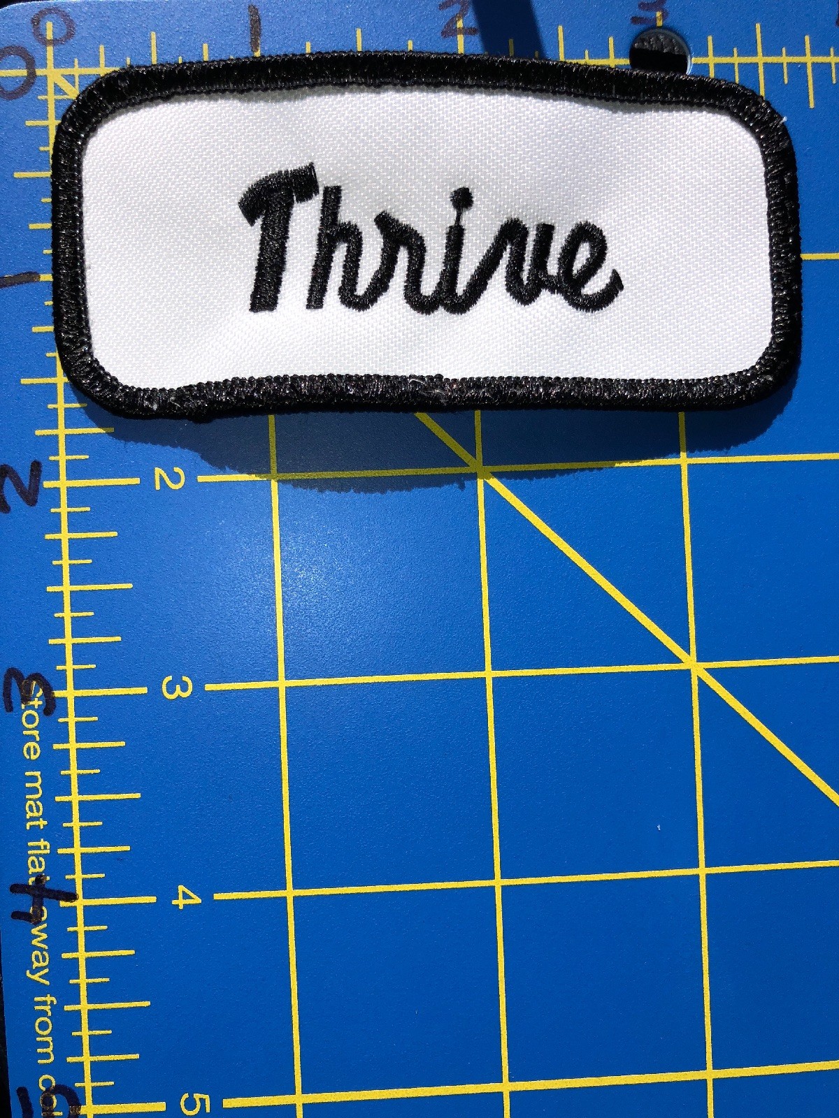 thrive-name-tag-patch-badge-script-cursive-letters-black-white-uniform