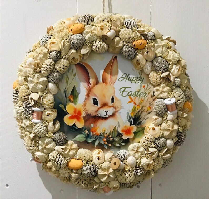 Couronne de Pâques décorative en rotin tressé 30cm pour suspension sur porte et mur