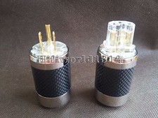 1Set Pure copper Rhodium Plated US AC Power Plug IEC Female HIFI Carbon Fiber