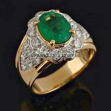 Flawless Emerald Oval Cut With 14K Solid Gold Ring For Men 486