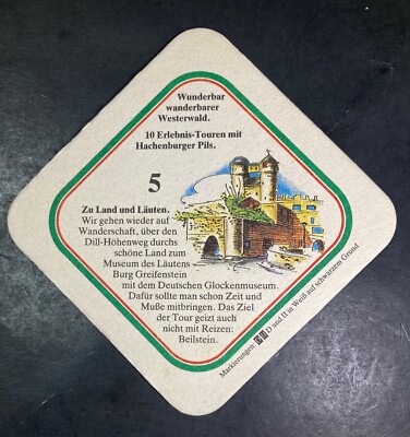 HACHENBURGER PILS 3.5 INCH SQUARE  BEER COASTER #5 zu Land und