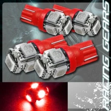 4x Red SMD 5 LED 12v T10 Wedge Light Bulb Interior / Instrument Panel / Gauge