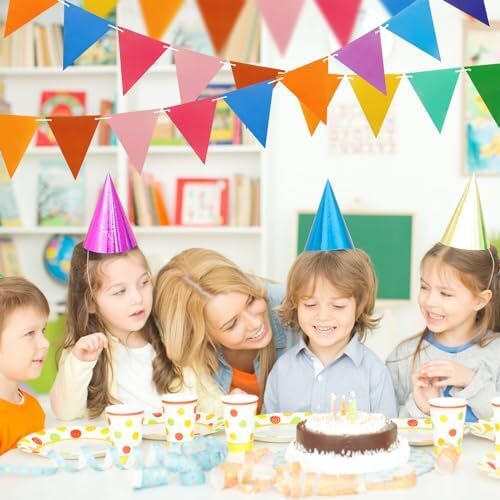 Colorful Pennant Flags - 60pcs Multicolor Pennant Banner 82ft CardStock Paper Pe - Picture 7 of 7