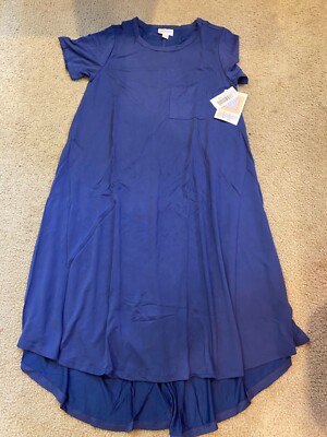 LulaRoe Carly Dress solid dark Blue Hi Lo Swing Sz XXS NEW with Tag