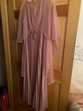 Vintage 70s Pink/Lilac Flowy Sheer Cape Accordion Pleat Maxi Dress