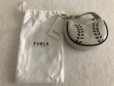 Furla Original Mini Tasche Leder Weiß Schwarze Profile Damen / Mini Bag