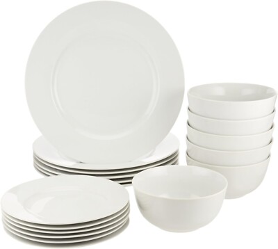 Amazon Basics 18-Piece Dinnerware Set, Service for 6, White
