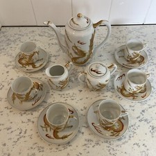 Coffee Set Japanese Moriage Immortals Dragon Porcelain Lithophane Geishas