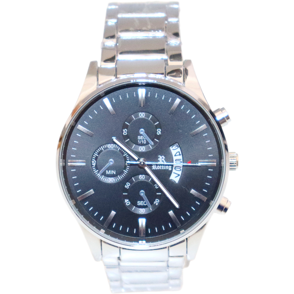 Herrenuhr RöTting Design Schwarzes Ziffernblatt Chrono-Look Datumsanzeige Neu-image