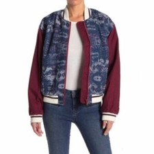Free People Jacket Chambray Navy Electric Cotton Linen Denim Bomber NWT 198.00