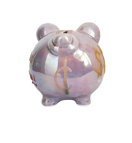 Piggy Bank Pottery Shiny Iridescent Finish Lilac Multicolor Pre-owned - Afbeelding 5 van 11