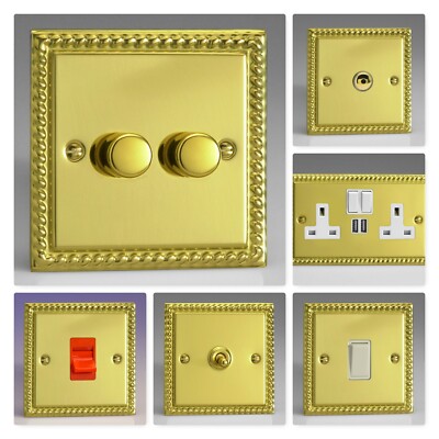 Varilight Georgian Roped poliertes Messing XGW Lichtschalter Steckdose Dimmer Kippschalter
