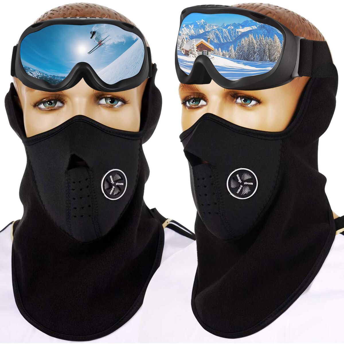 AntiFog OTG Ski Goggles Over Glasses & Soft Fleece Warmer Face Mask