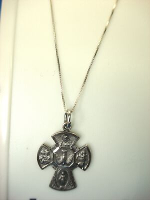STERLING SILVER 4-WAY CROSS PENDANT STERLING BOX LINK CHAIN