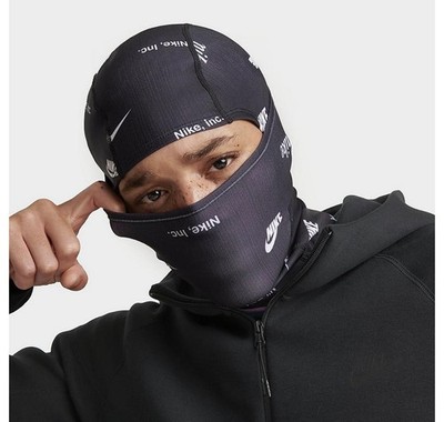 Nike Pro Hyperwarm All Over Print Hood Adult Mask Balaclava Black / White Beanie