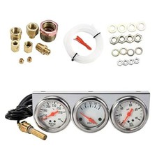 Gauge Kit, 3 in 1 Car Oil Volt Water Gauge, Chrome Housing, White Face, Red Need