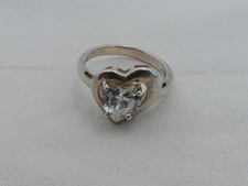 Estate Sterling Silver Size 9 Heart Shape CZ Ring JT-25