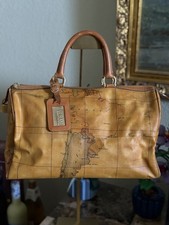 Alviero Martini Tan/Brown Map Print Boston Top Handle Zip Lined Gold Key