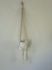 Vintage Macrame Hanging Plant Hanger Hand Knotted Beige Boho Hippie Handcrafted