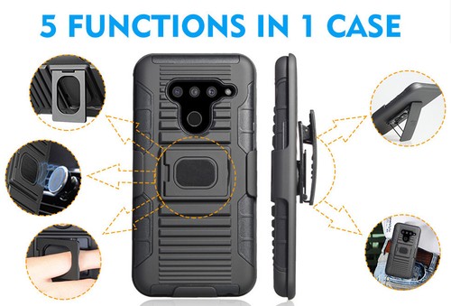 Black Magnet Grip Case Cover Stand + Belt Clip Holster for LG V50 ThinQ (2019) - Picture 9 of 11