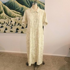 VTG 90s Real Cottagecore Yellow Floral Linen Maxi Dress O/S Country Lagenlook
