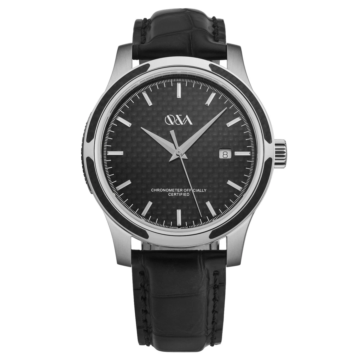 Q&Q by Citizen Black Leather Band Silver Tone Case Watch New Q&Q by Citizen Silver Tone Black Band Men main image 2