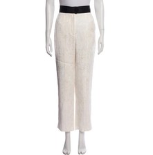Tory Burch Women’s Ivory Black Floral Jacquard Flat Front Straight Dress Pants 8