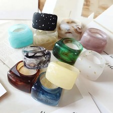 Acrylic Resin Ring Colorful Marble Adjustable Stackable Band Girls Jewelry