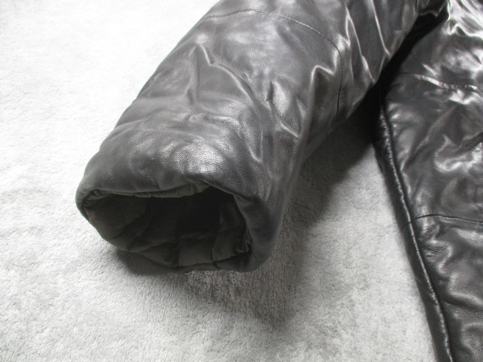 Nautica Jacket Mens 42 Black Leather Puffer Quilted Insulated Winter Coat Raglan - Image 4 of 4