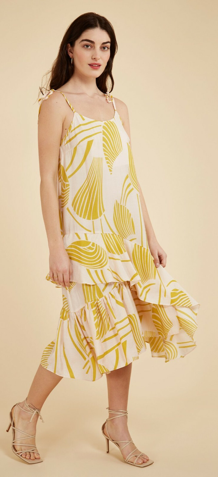 FRNCH Printed Ruffle Dress Anfal Strappy Size 8 Uk BNWT RRP €111.50 Rose Pale