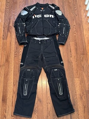 Icon TiMax Motorcycle Jacket & Pants Set Black Asphalt Armor Men's